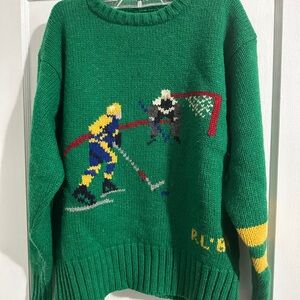Polo Ralph Lauren Green Crewneck Sweater with Hockey Design